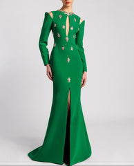 Long Sleeve Embellished Gown with Front Slit - NOIIR