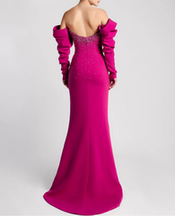 Off-the-shoulder beaded gown with statement sleeves – AUDULA