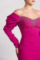 Off-the-shoulder beaded gown with statement sleeves – AUDULA