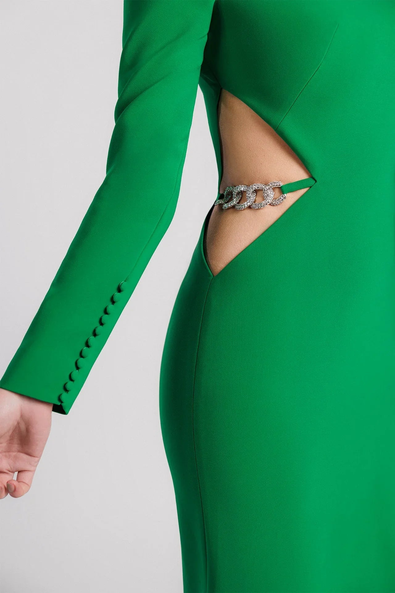 Long-sleeve column dress with embellished cutout sides – EMOR