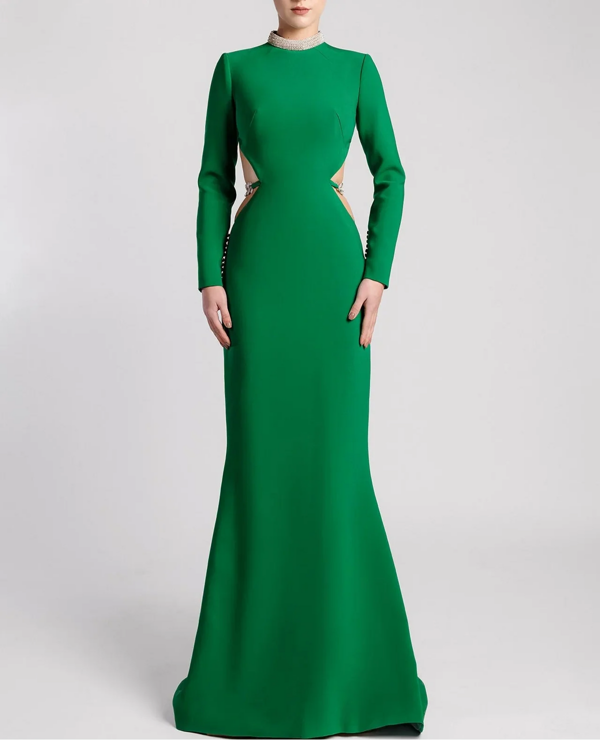 Long-sleeve column dress with embellished cutout sides – EMOR