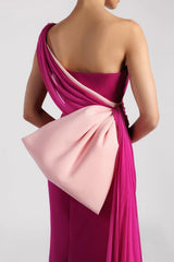 One-shoulder draped gown with chiffon train – AUSUMY