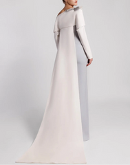 Asymmetrical column dress with structured draped sleeve – NOVII