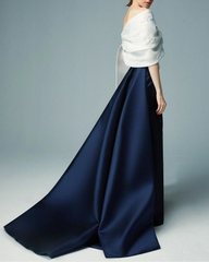Off-shoulder A-line gown with oversized bow cape - ASTRIM