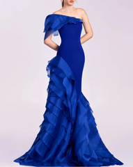 Strapless Mermaid Gown with Cascading Ruffles - AZIRE