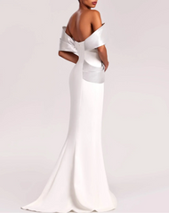 Off-shoulder column dress with metallic draped bodice – Simona
