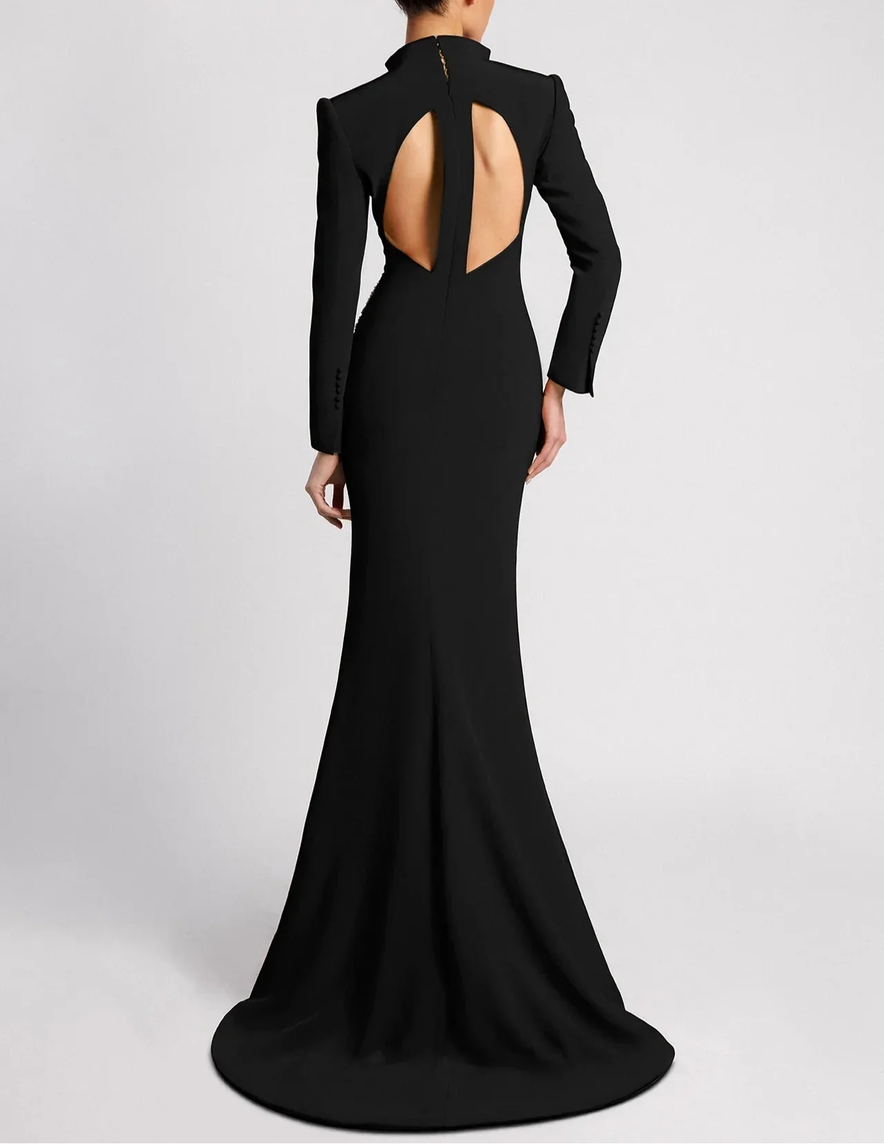 Long Sleeve Blazer-Inspired Gown with Lace Detail and Thigh Slit - VERA