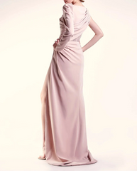 Draped long-sleeve gown with high slit - Lesidi