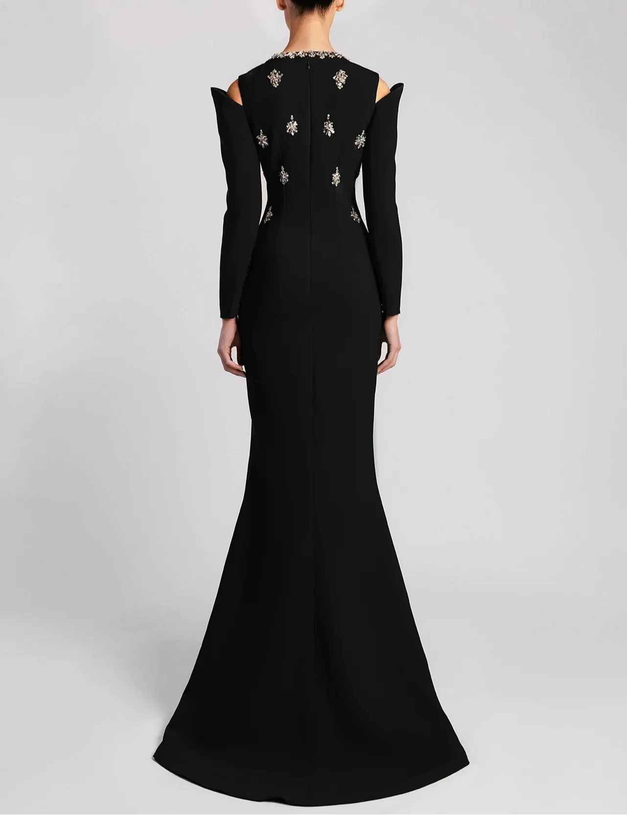 Long Sleeve Embellished Gown with Front Slit - NOIIR