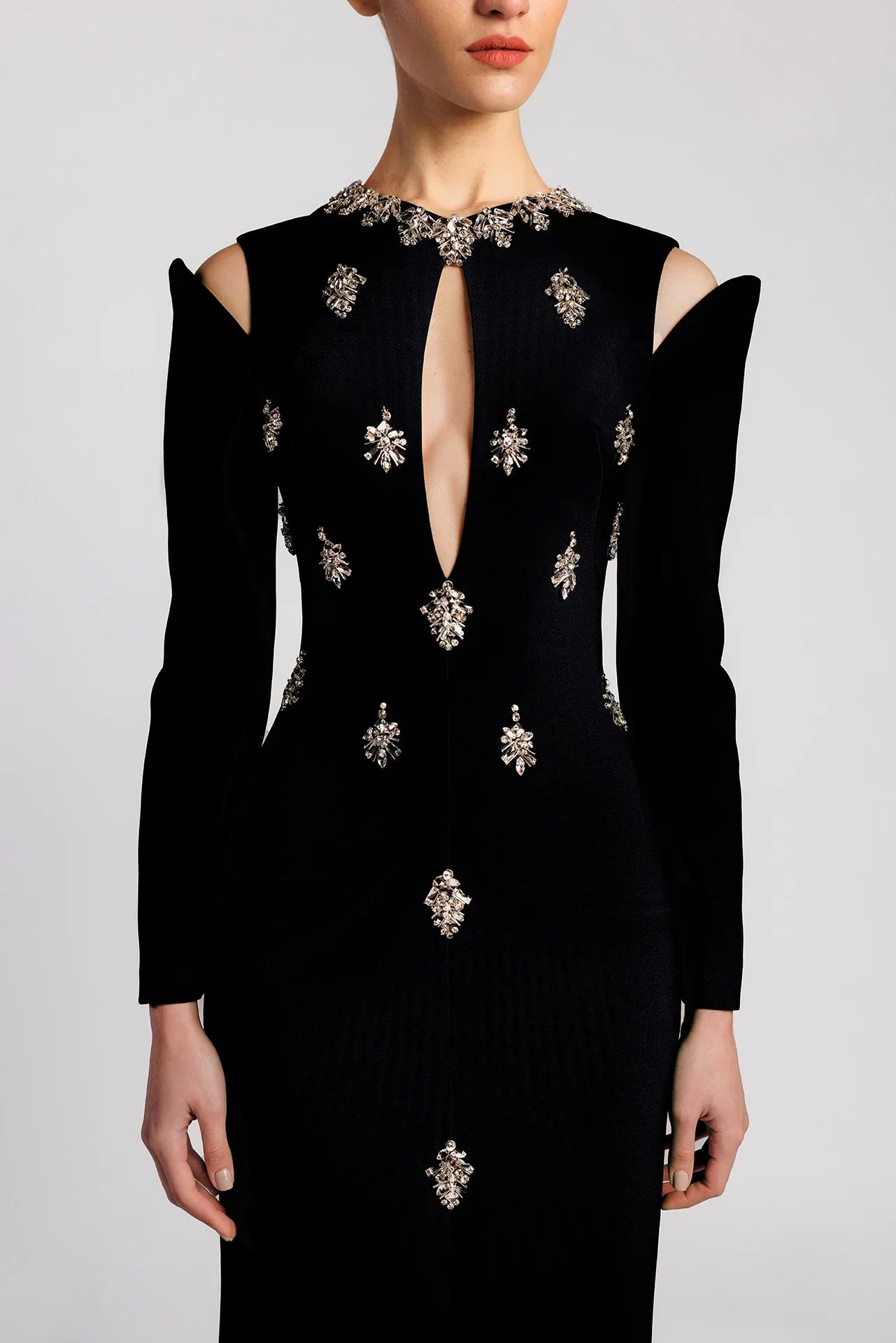Long Sleeve Embellished Gown with Front Slit - NOIIR