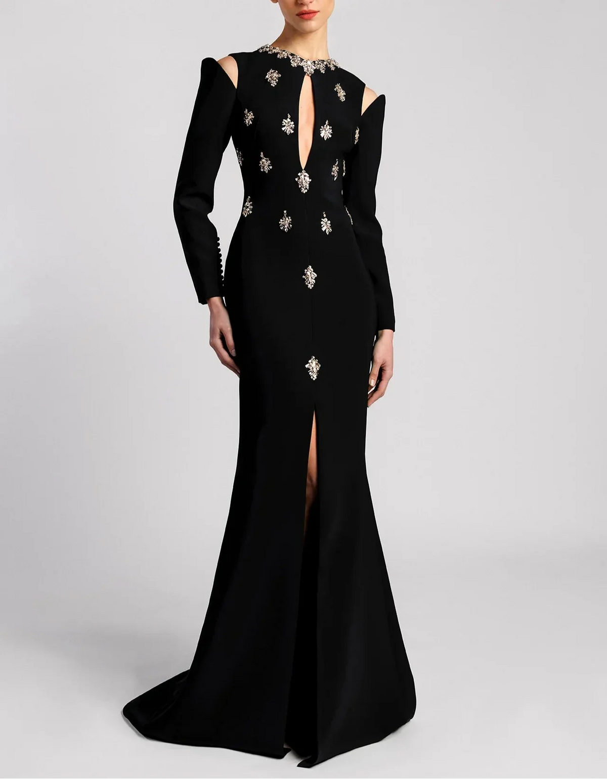 Long Sleeve Embellished Gown with Front Slit - NOIIR