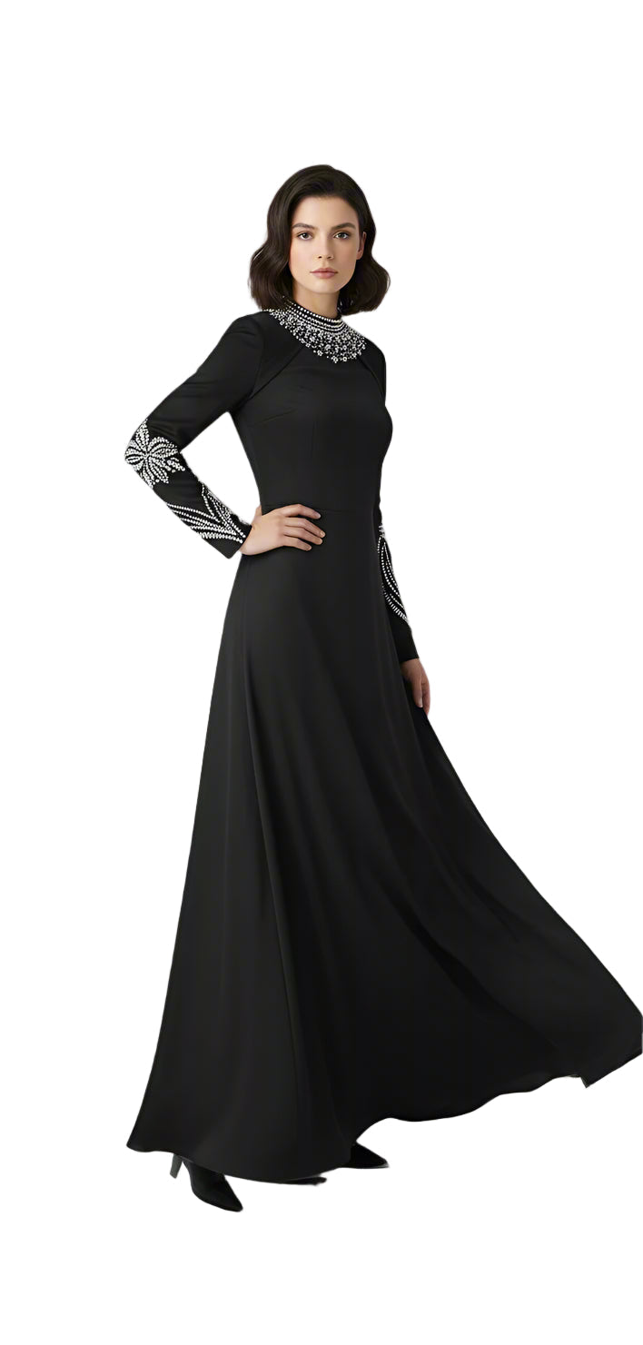 embellished neckline and cuff gown – Tolreel