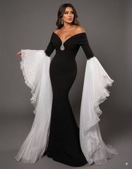 off-shoulder mermaid gown with dramatic pleated sleeves – Sherrey