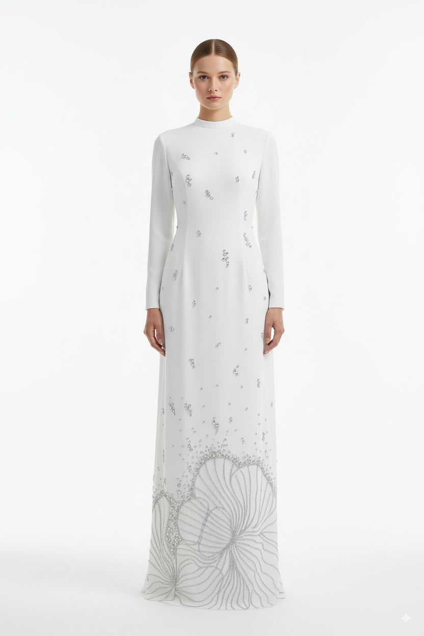 embellished long-sleeve column gown – Jolan