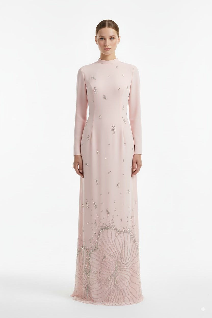 embellished long-sleeve column gown – Jolan