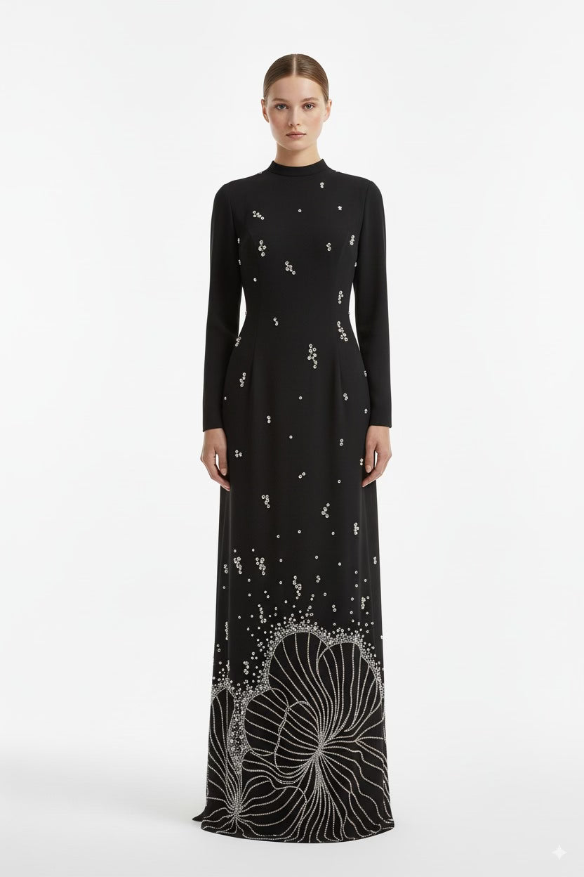 embellished long-sleeve column gown – Jolan