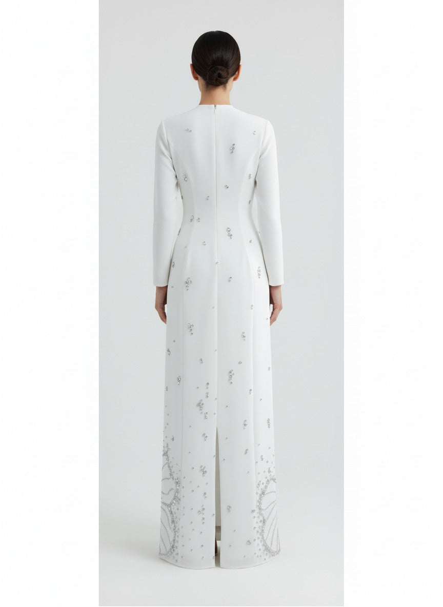 embellished long-sleeve column gown – Jolan