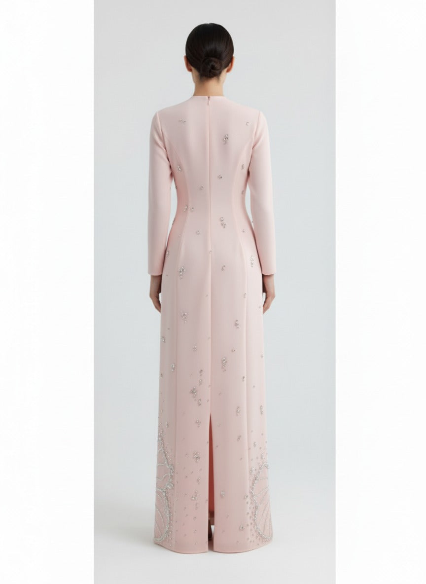 embellished long-sleeve column gown – Jolan