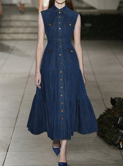 sleeveless denim maxi dress with tiered skirt – Adalinda