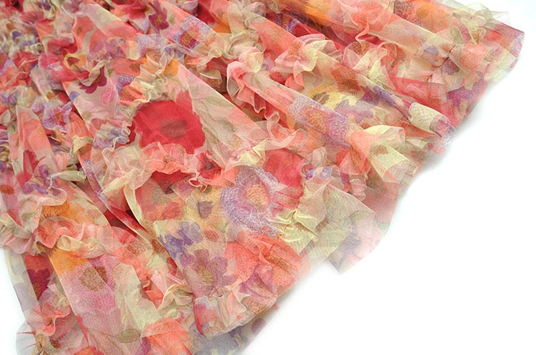 floral appliqué ruffle tulle gown – Adaline