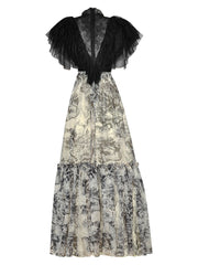 lace yoke maxi dress with ruffled tulle cape – Abygail