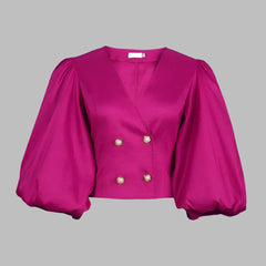 puff sleeve cropped blouse with double-breasted buttons - MartinL