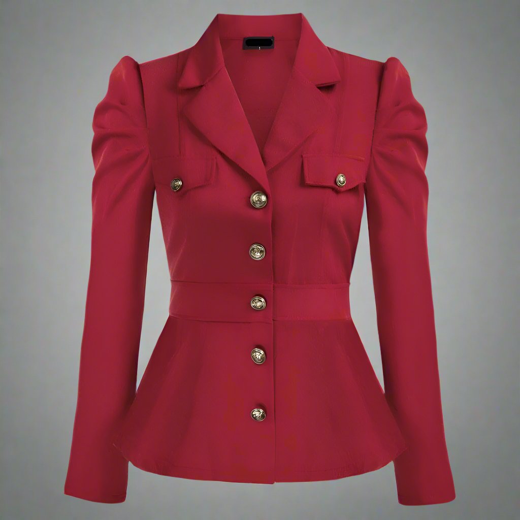 long-sleeve tailored peplum jacket with gold buttons - Aafiynt