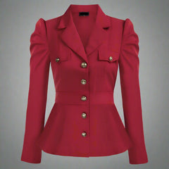 long-sleeve tailored peplum jacket with gold buttons - Aafiynt