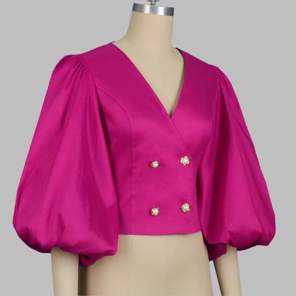 puff sleeve cropped blouse with double-breasted buttons - MartinL