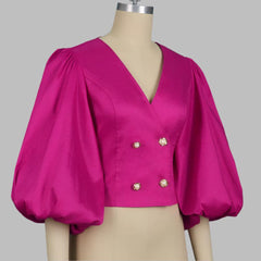 puff sleeve cropped blouse with double-breasted buttons - MartinL