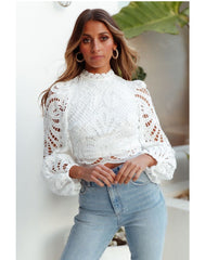 long sleeve lace crop top with balloon sleeves – Teodozia