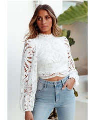 long sleeve lace crop top with balloon sleeves – Teodozia