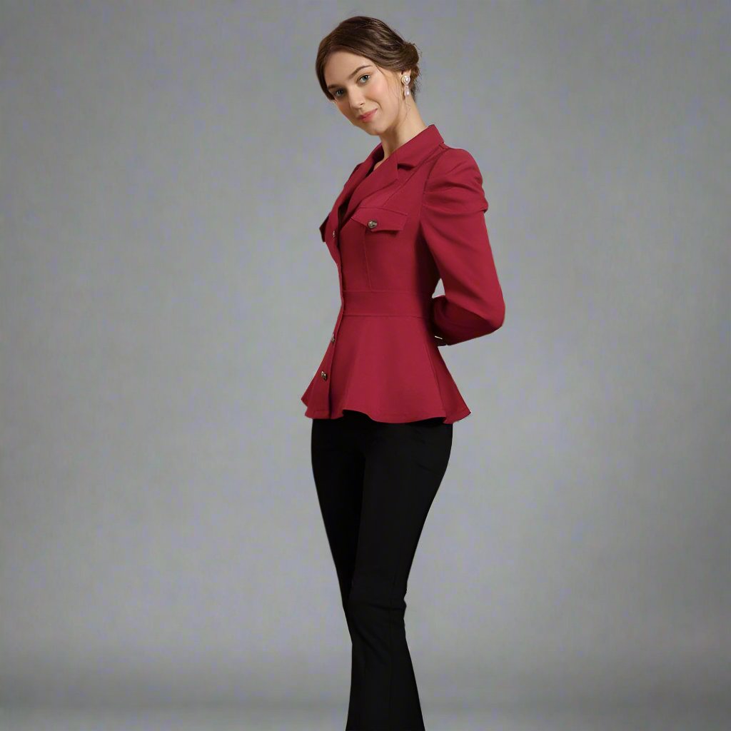 long-sleeve tailored peplum jacket with gold buttons - Aafiynt