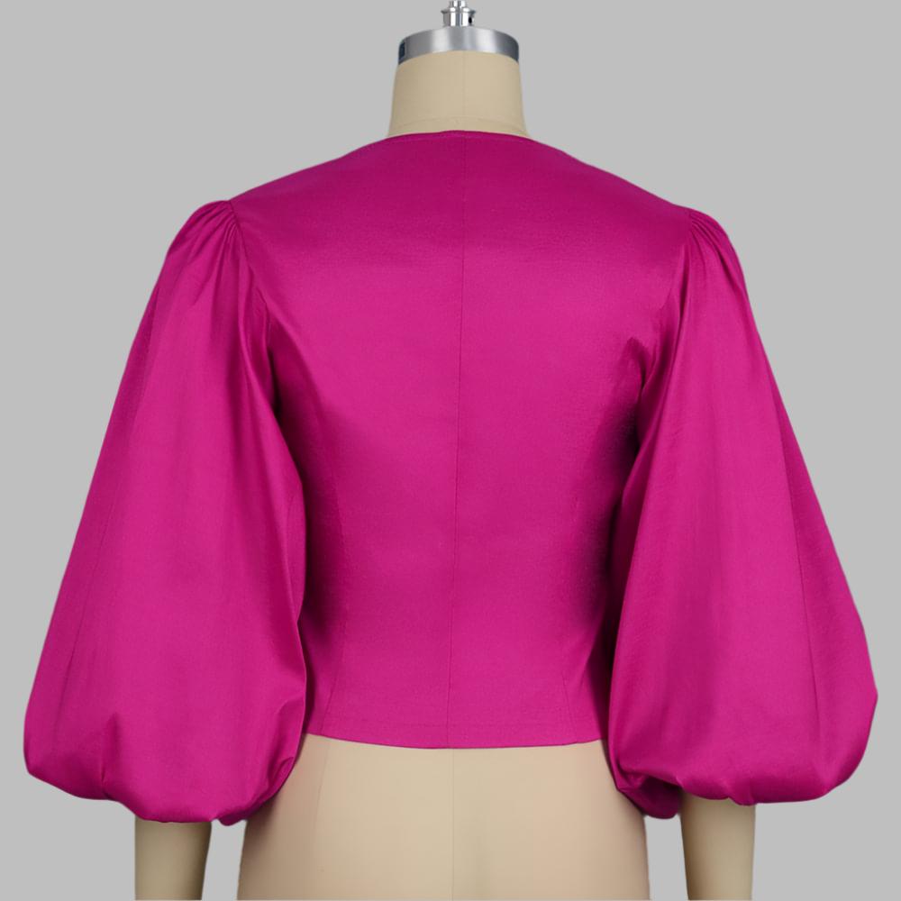 puff sleeve cropped blouse with double-breasted buttons - MartinL