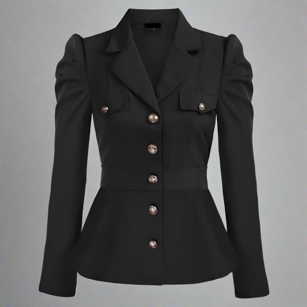 long-sleeve tailored peplum jacket with gold buttons - Aafiynt