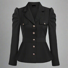 long-sleeve tailored peplum jacket with gold buttons - Aafiynt