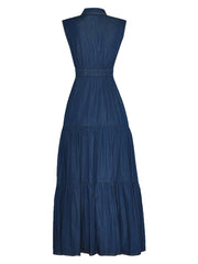 sleeveless denim maxi dress with tiered skirt – Adalinda