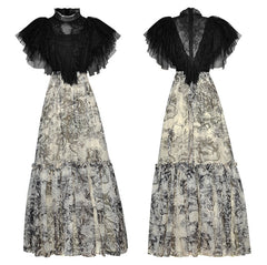 lace yoke maxi dress with ruffled tulle cape – Abygail