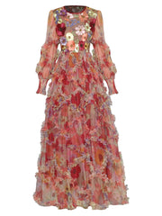 floral appliqué ruffle tulle gown – Adaline