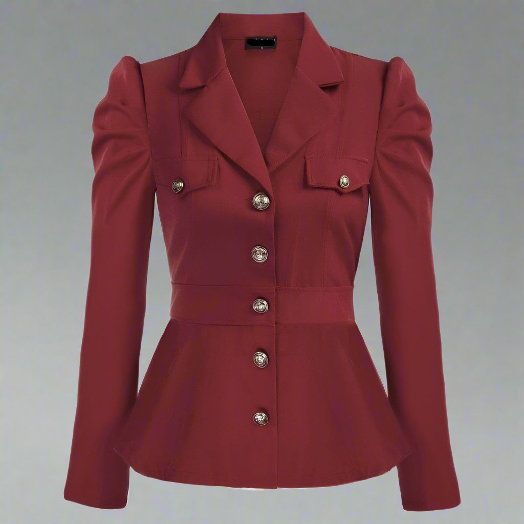 long-sleeve tailored peplum jacket with gold buttons - Aafiynt