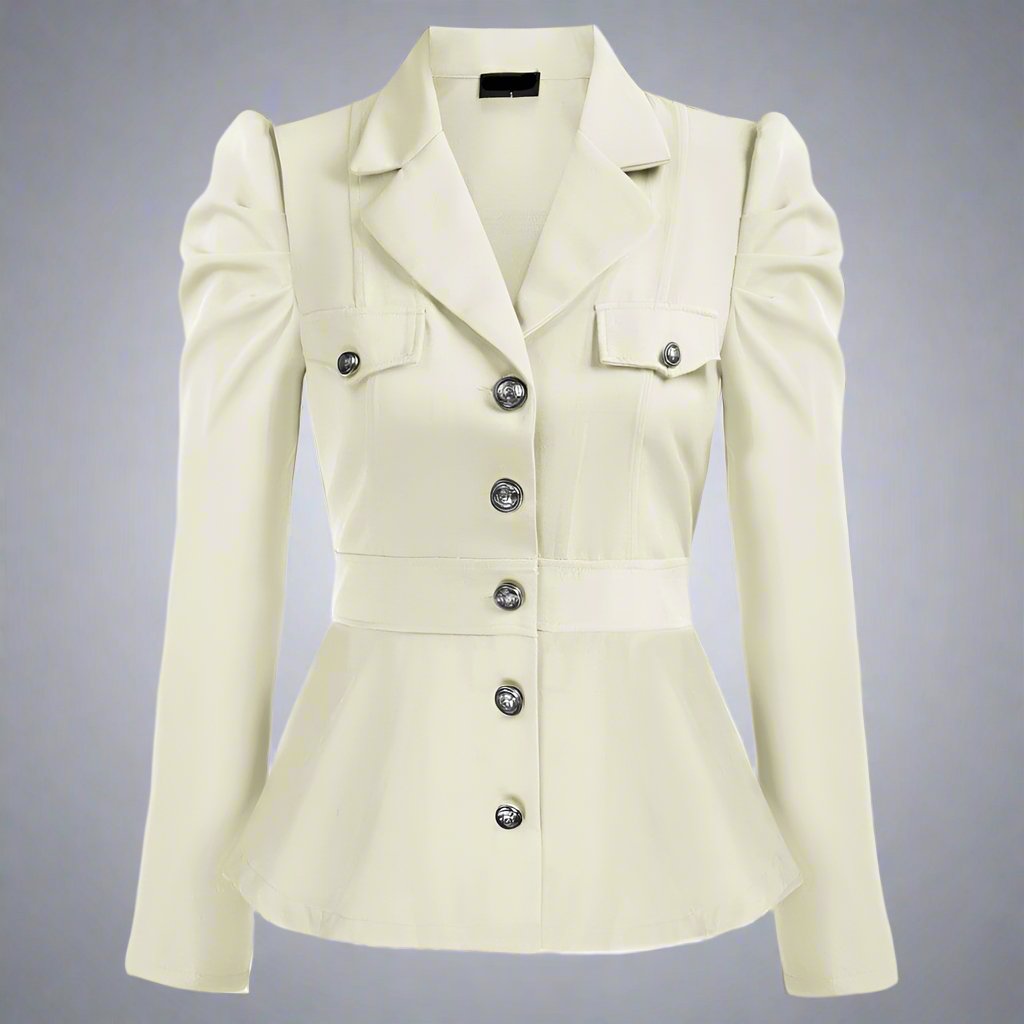 long-sleeve tailored peplum jacket with gold buttons - Aafiynt