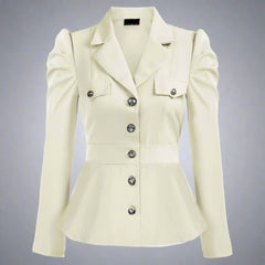 long-sleeve tailored peplum jacket with gold buttons - Aafiynt