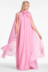 Cape gown with floral applique neckline –Royah
