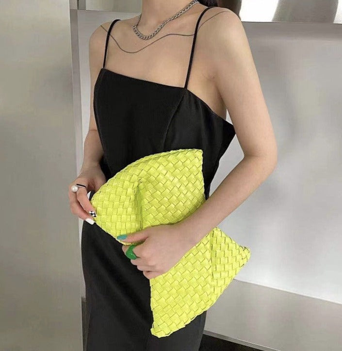 woven leather clutch with fringe detail – Aelueua