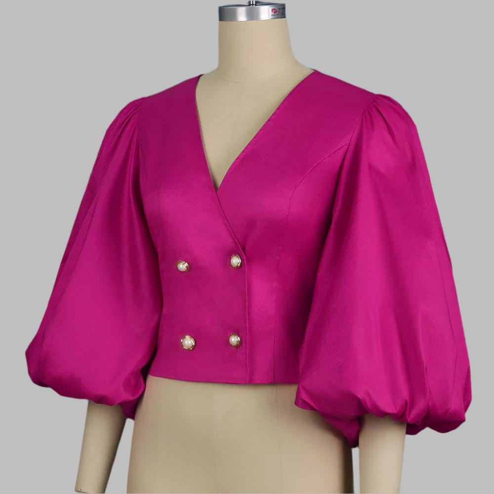puff sleeve cropped blouse with double-breasted buttons - MartinL