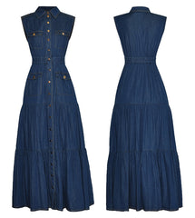 sleeveless denim maxi dress with tiered skirt – Adalinda