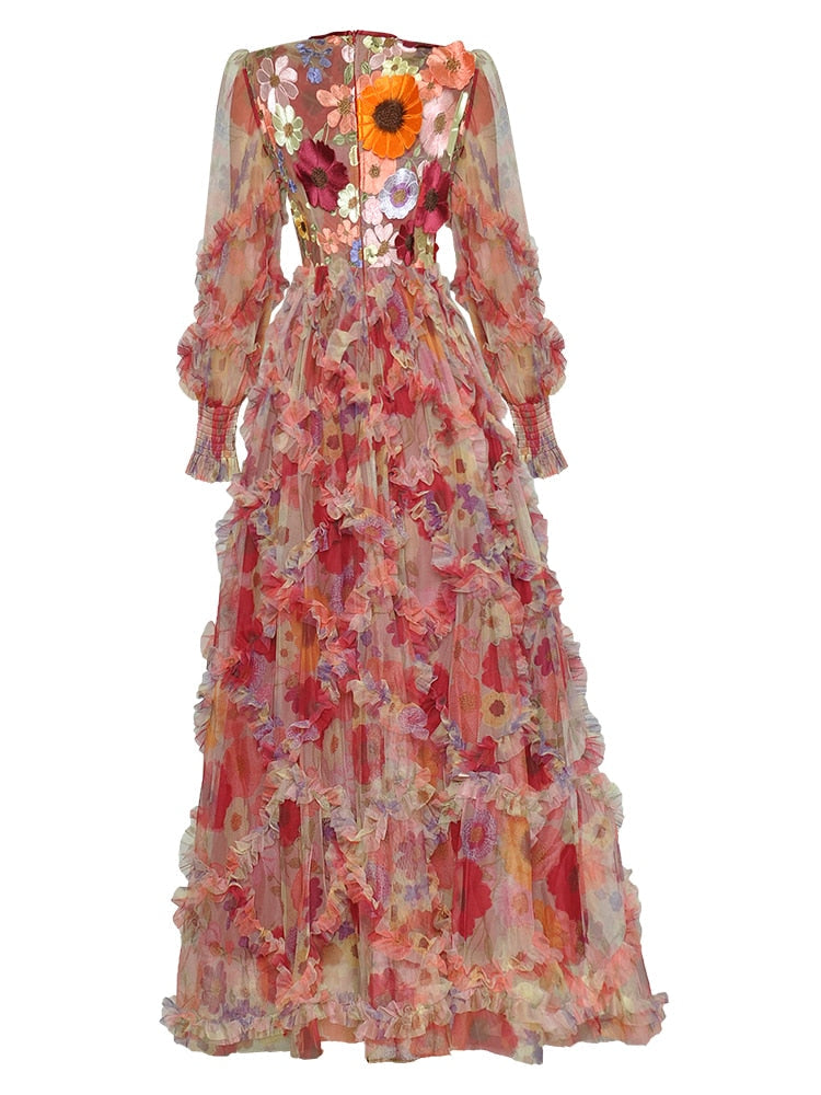 floral appliqué ruffle tulle gown – Adaline