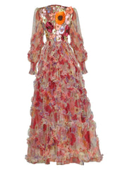 floral appliqué ruffle tulle gown – Adaline