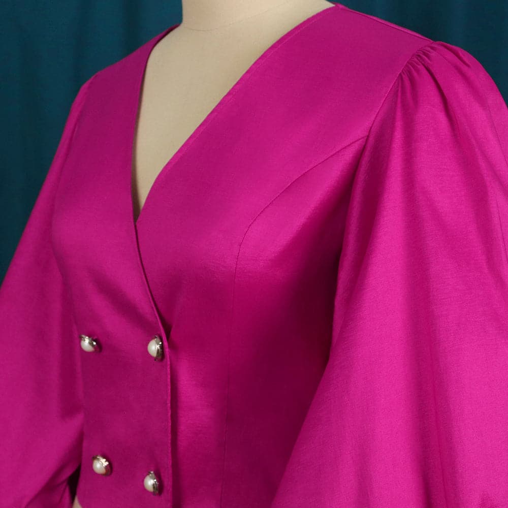 puff sleeve cropped blouse with double-breasted buttons - MartinL