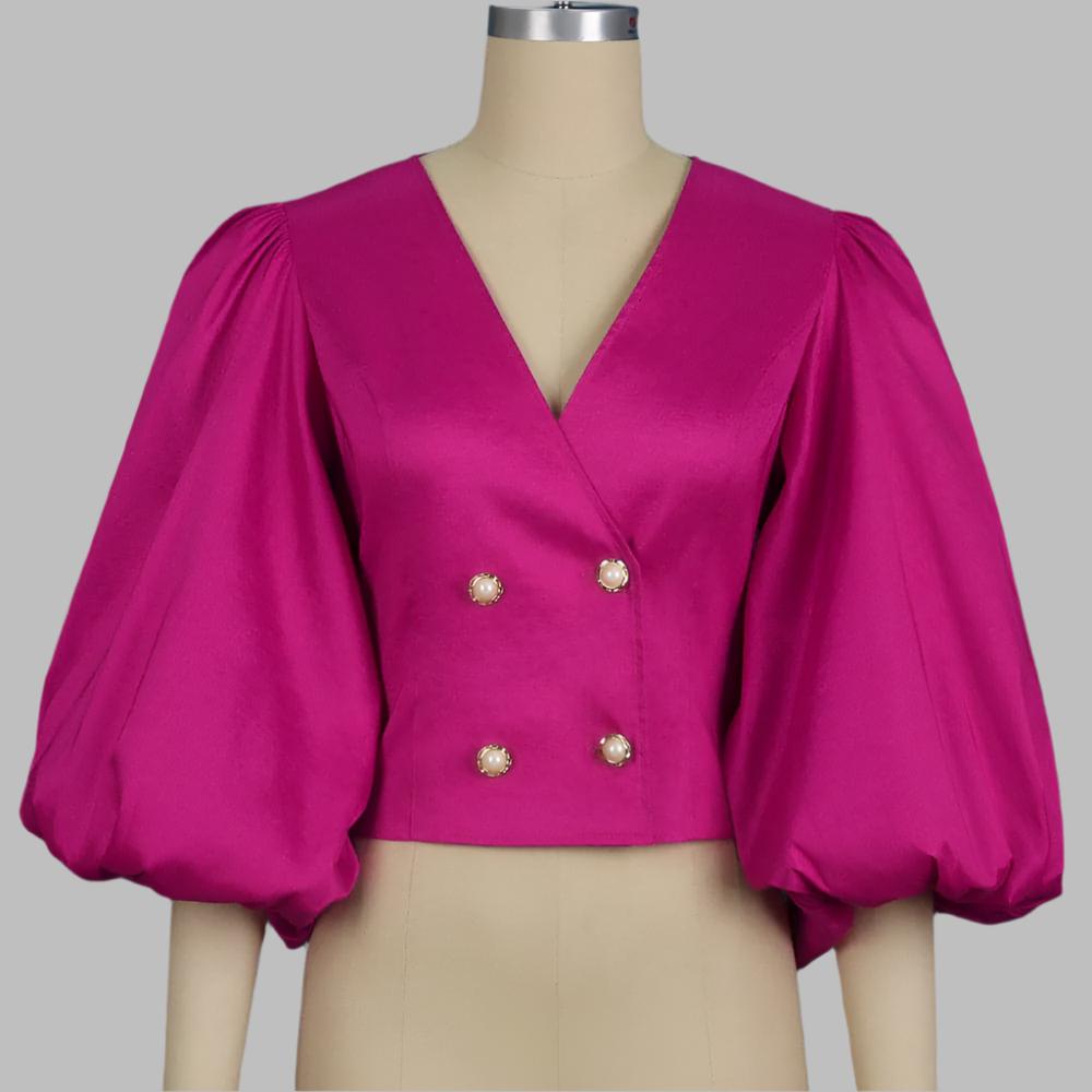 puff sleeve cropped blouse with double-breasted buttons - MartinL